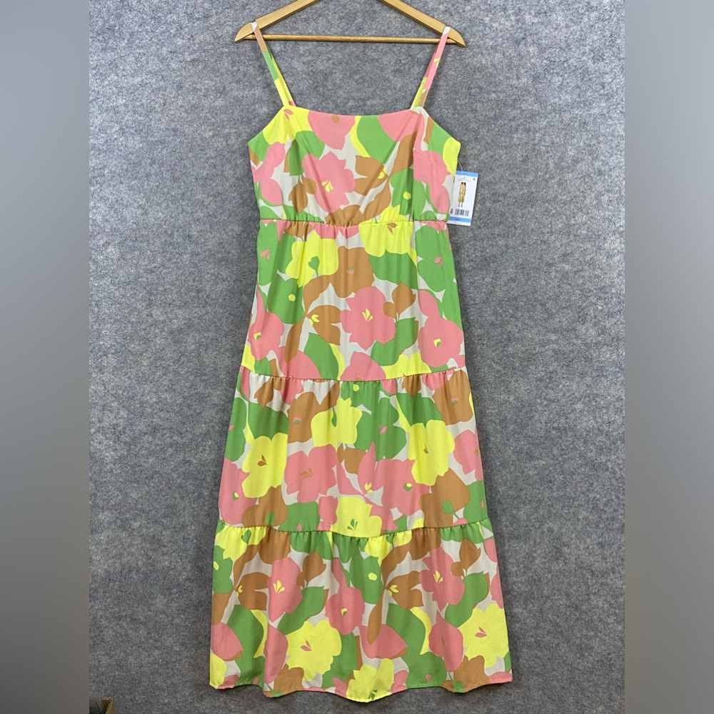 Social Standard by Sanctuary NWT Maxi Dress Size L Yellow Pink Floral Tiered